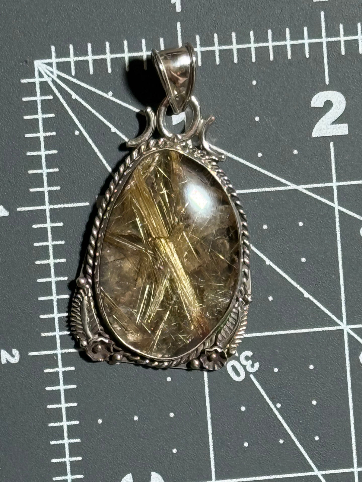 Cecil Henry Navajo Sterling Silver Rutilated Quartz Pendant