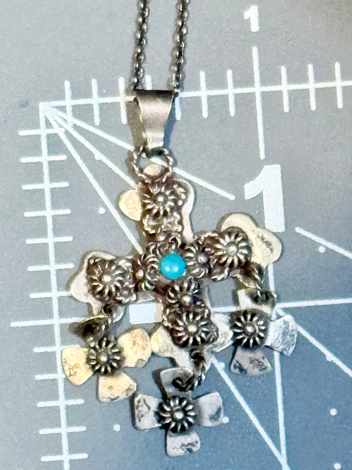Vintage Sterling Cross Necklace- Mexico