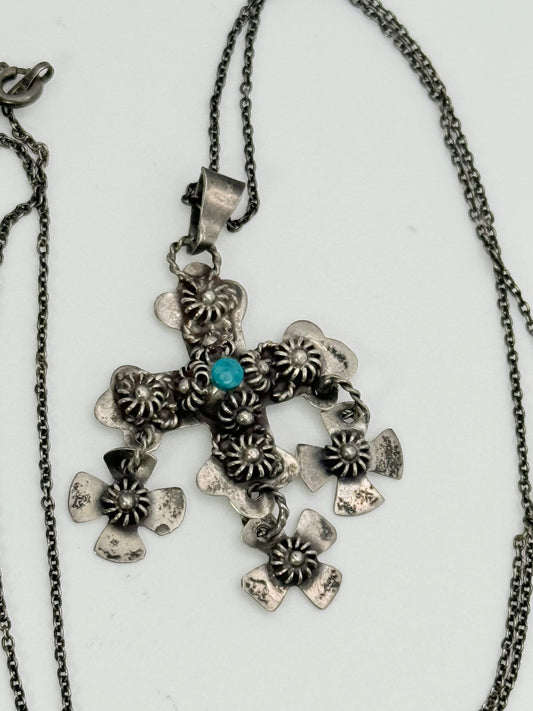 Vintage Sterling Cross Necklace- Mexico
