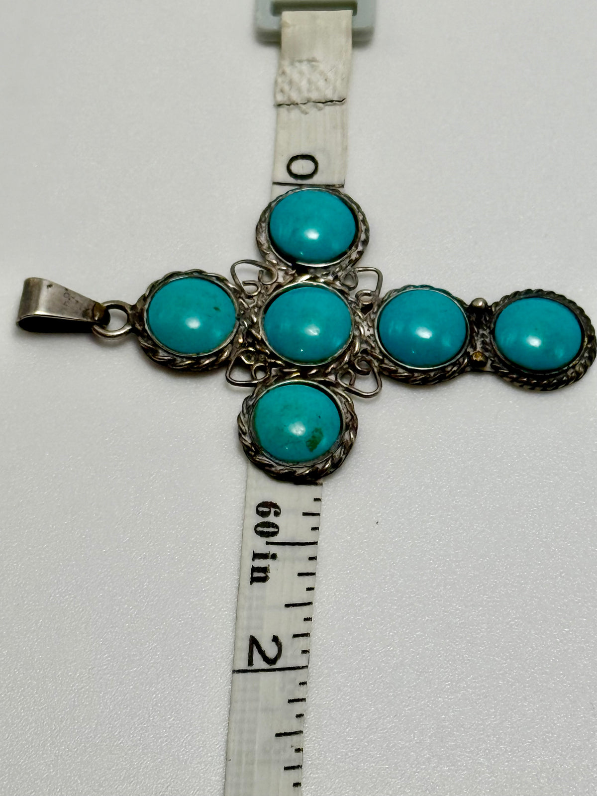 Vintage Taxco Mexico 925 Sterling Silver Turquoise Cross Pendant MMB Signed