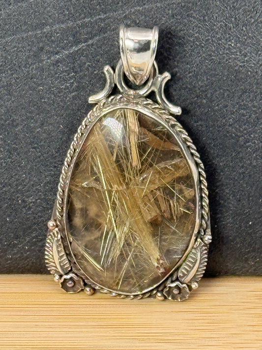 Cecil Henry Navajo Sterling Silver Rutilated Quartz Pendant