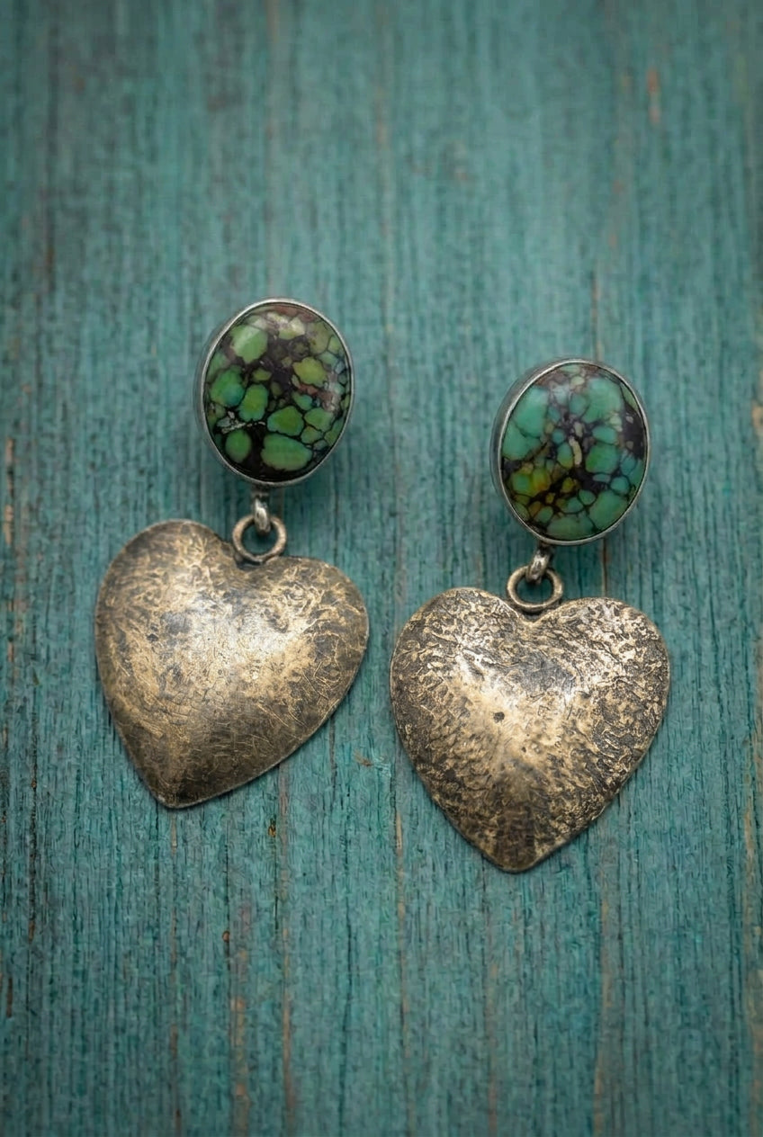 Turquoise With Sterling Heart Earrings