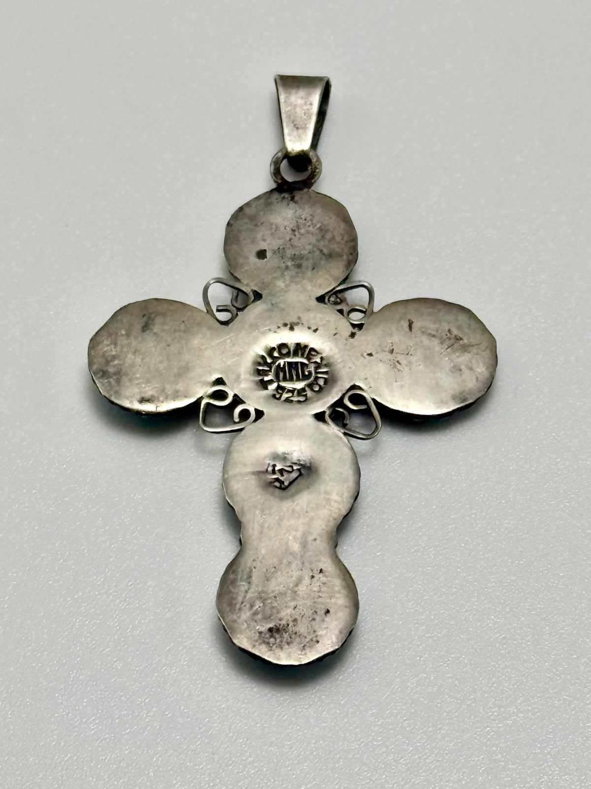 Vintage Taxco Mexico 925 Sterling Silver Turquoise Cross Pendant MMB Signed