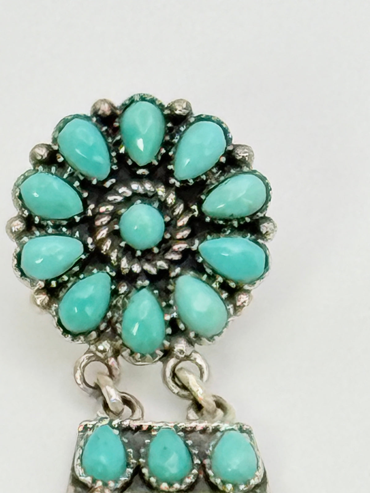 Vintage Navajo MJC Sterling Silver & Turquoise Cluster Chandelier Earrings