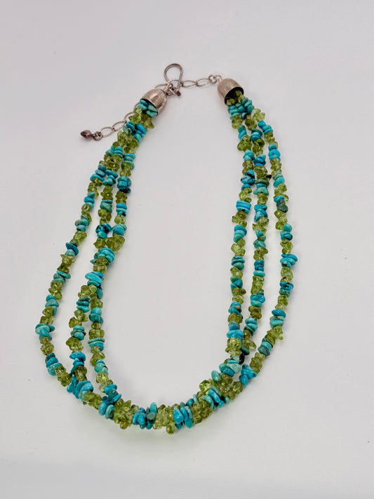 Jay King Dtr Sterling Silver Turquoise & Peridot Nugget Chip 3 Strand