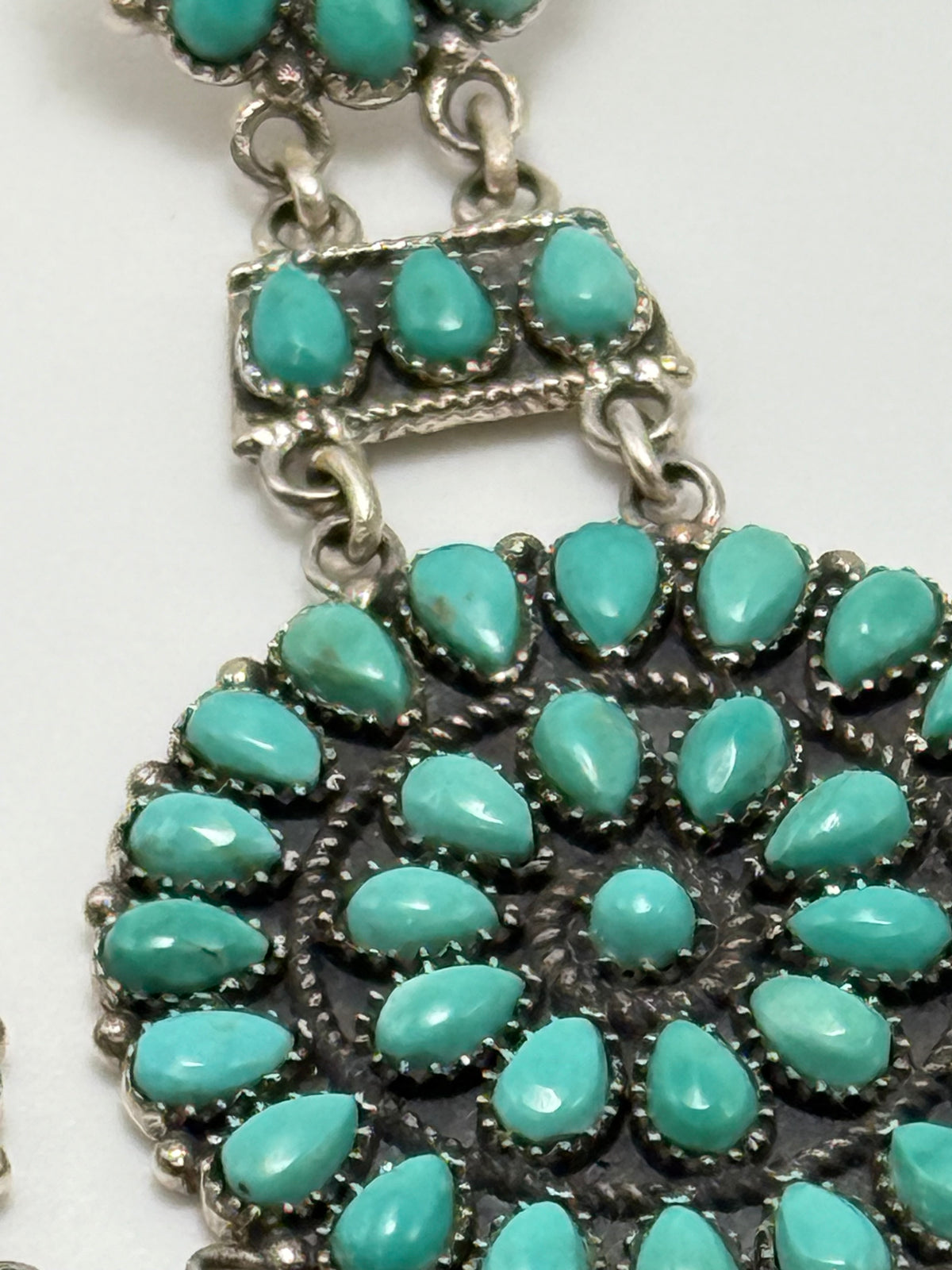 Vintage Navajo MJC Sterling Silver & Turquoise Cluster Chandelier Earrings