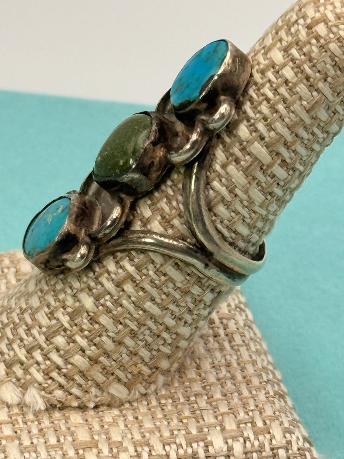 Vintage Navajo Sterling Silver 3-Stone Turquoise Statement Ring