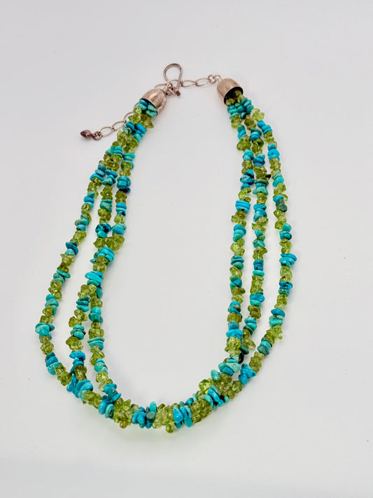 Jay King Dtr Sterling Silver Turquoise & Peridot Nugget Chip 3 Strand