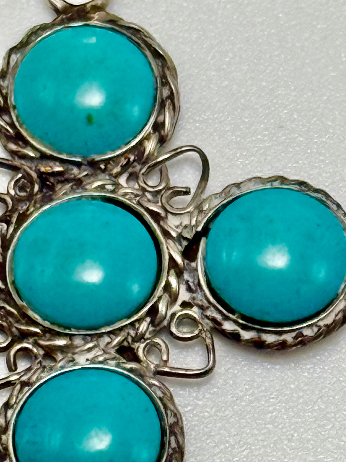 Vintage Taxco Mexico 925 Sterling Silver Turquoise Cross Pendant MMB Signed