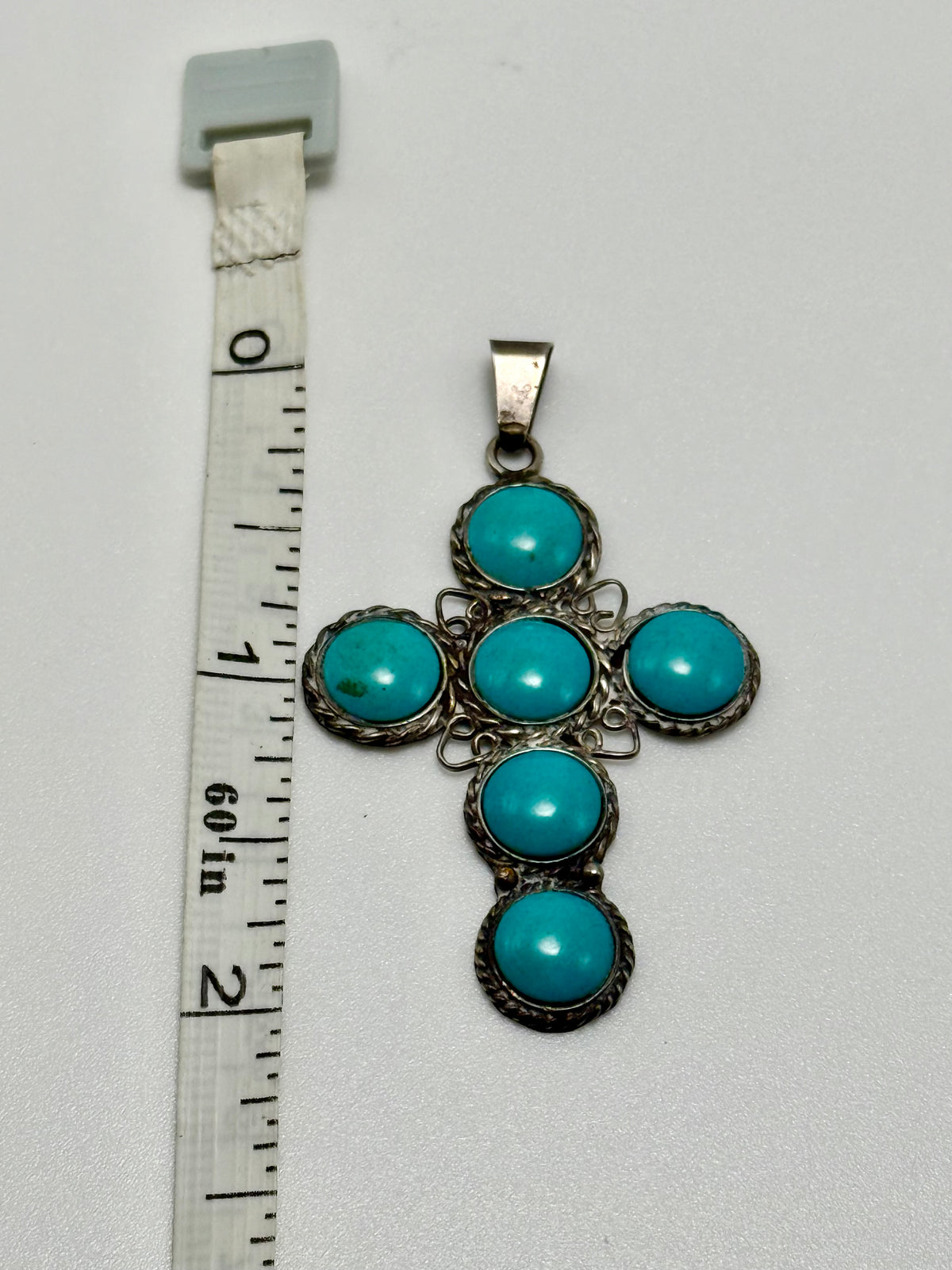 Vintage Taxco Mexico 925 Sterling Silver Turquoise Cross Pendant MMB Signed
