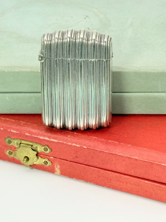 Antique Victorian Fluted Pocket Match Safe Vesta Case - Nickel Silver
