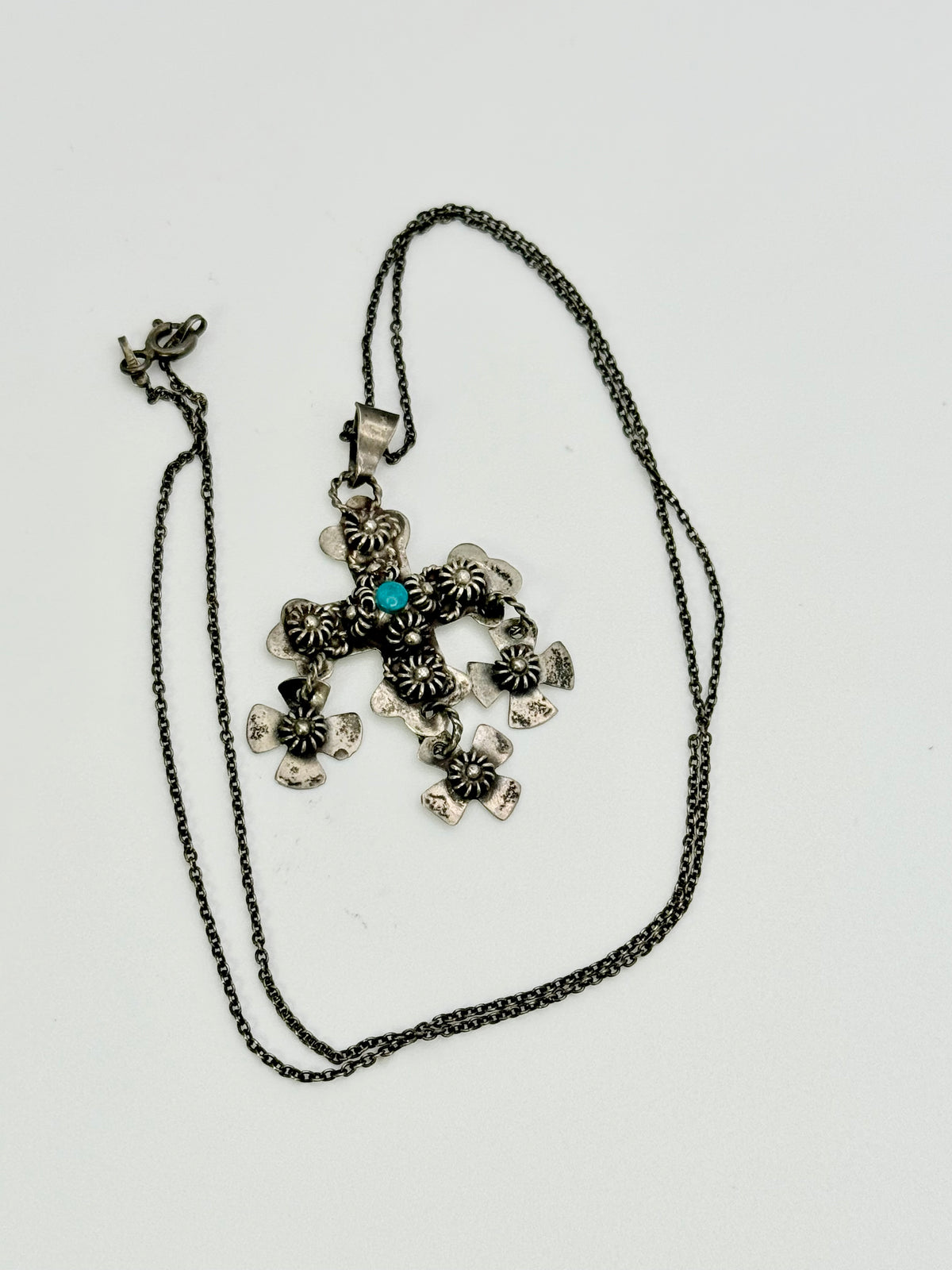 Vintage Sterling Cross Necklace- Mexico