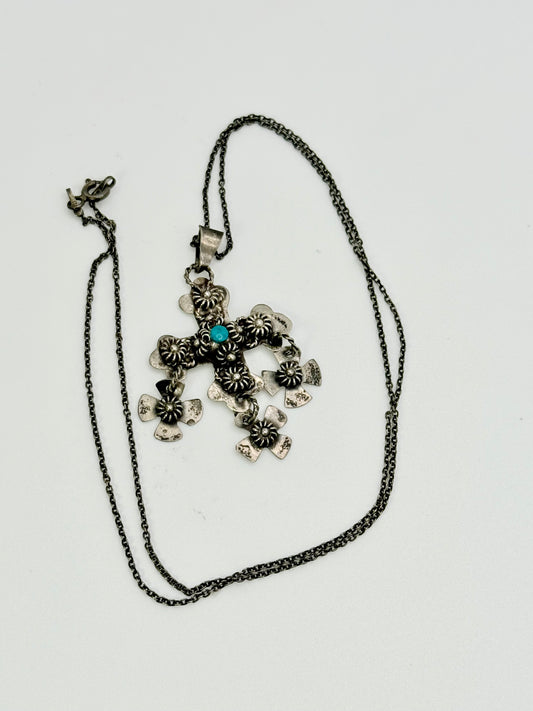 Vintage Sterling Cross Necklace- Mexico