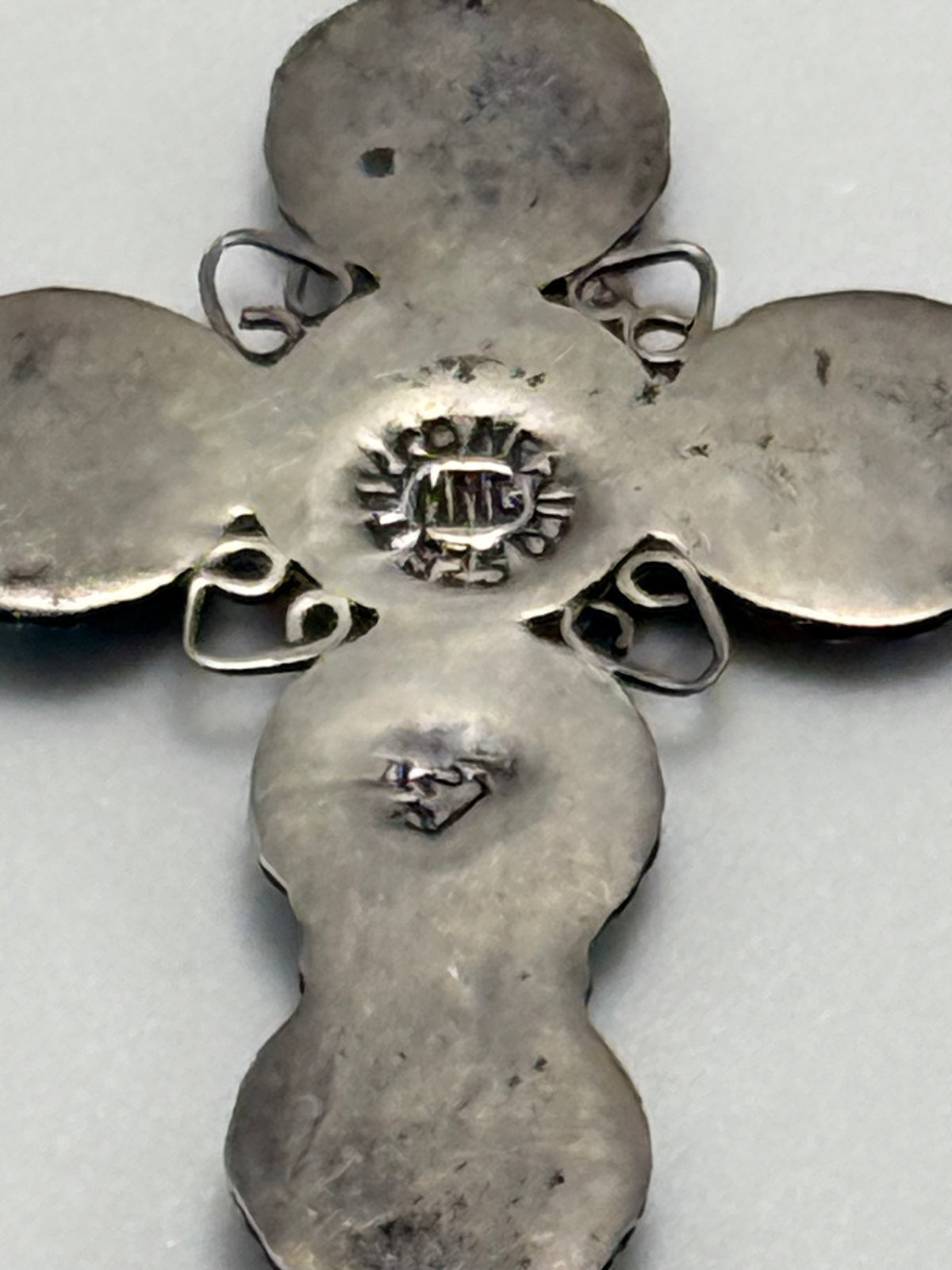 Vintage Taxco Mexico 925 Sterling Silver Turquoise Cross Pendant MMB Signed