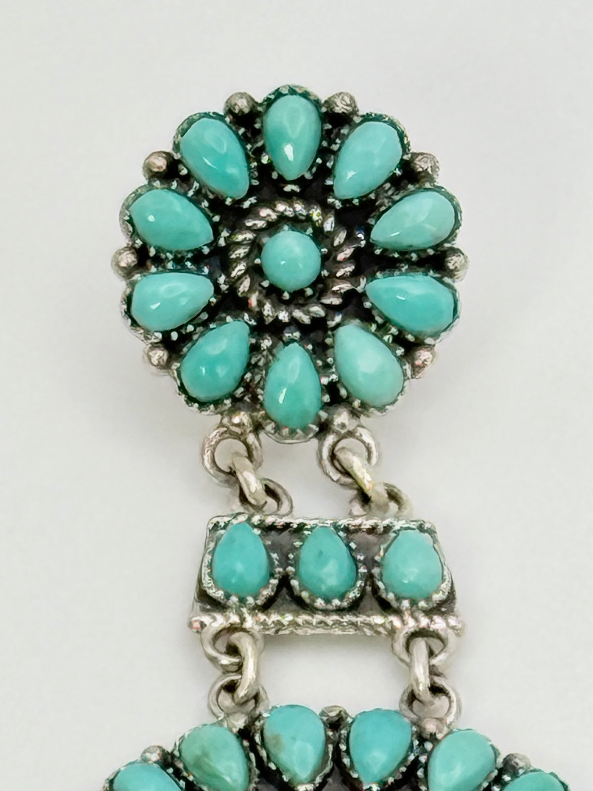 Vintage Navajo MJC Sterling Silver & Turquoise Cluster Chandelier Earrings