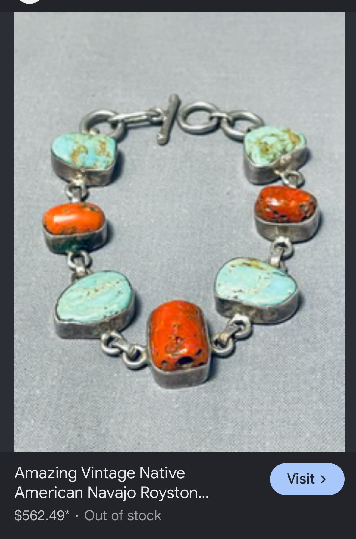 Vintage Native American Navajo Sterling Silver Chunky Royston Turquoise & Red Coral Link Bracelet – 8” (30.92g)
