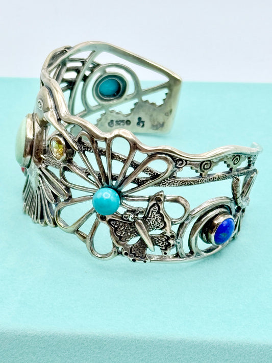 Multi Stone Sterling Silver Hummingbird Bracelet Fritz Casuse Carolyn Pollack