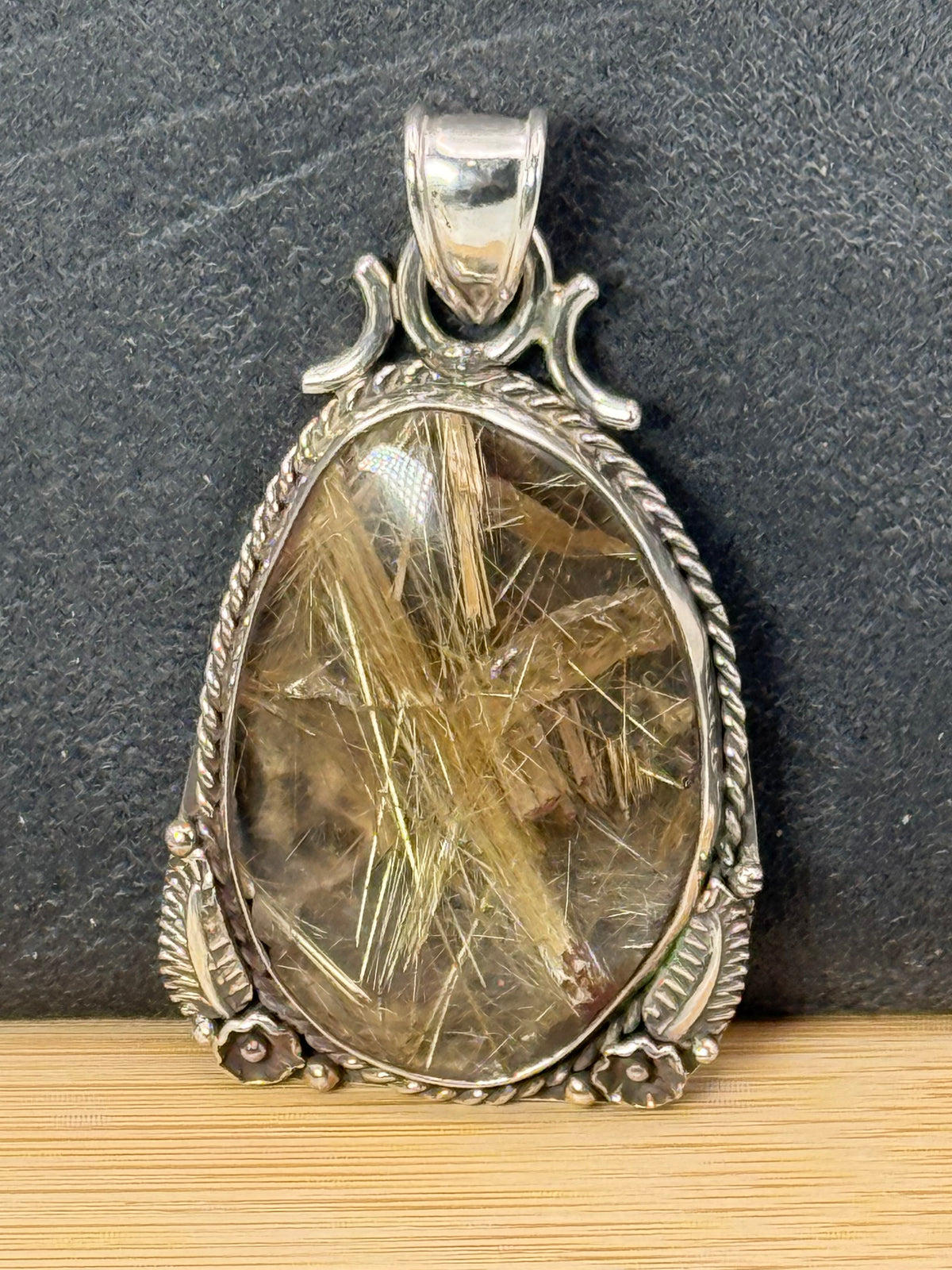 Cecil Henry Navajo Sterling Silver Rutilated Quartz Pendant
