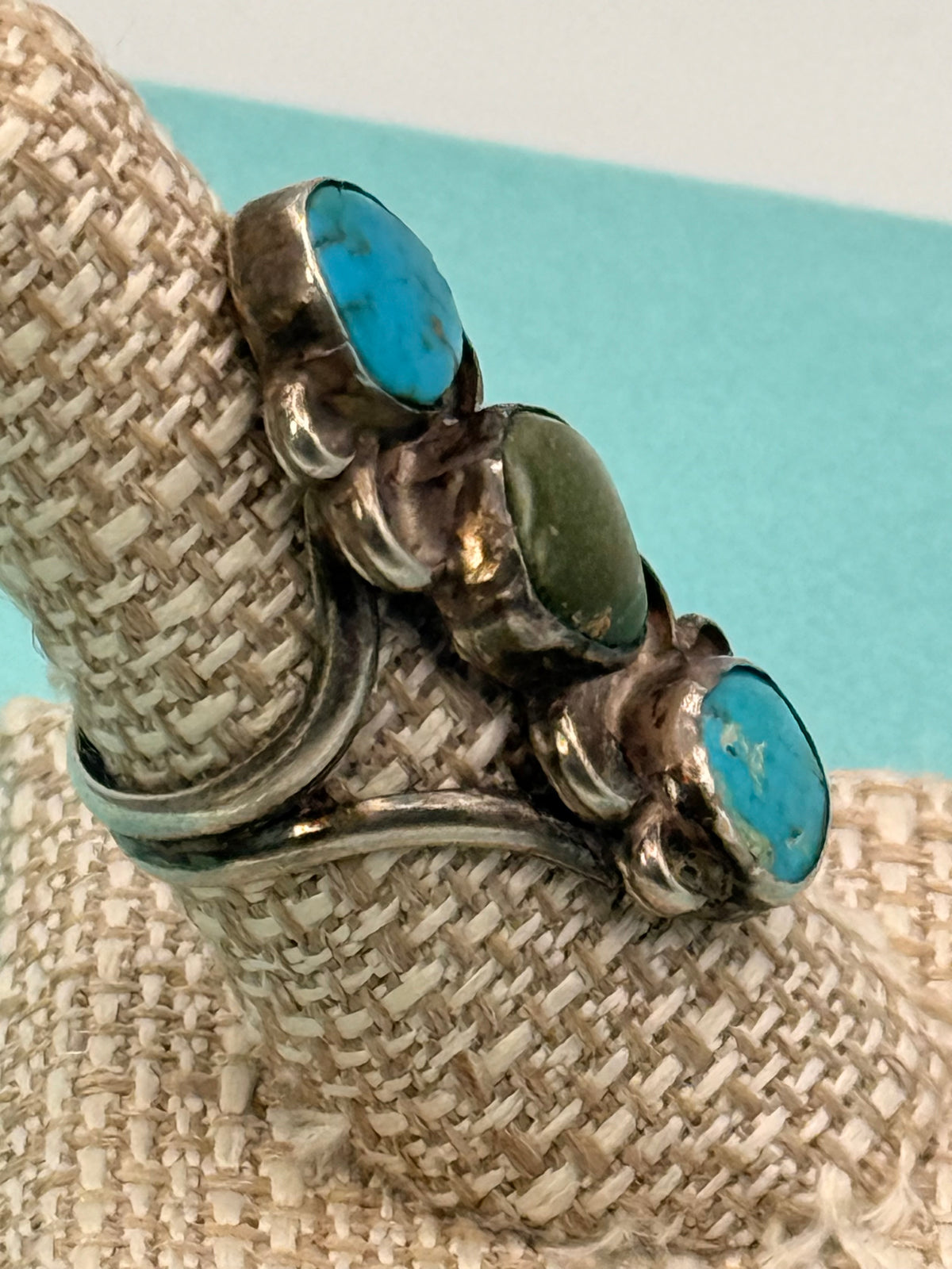 Vintage Navajo Sterling Silver 3-Stone Turquoise Statement Ring