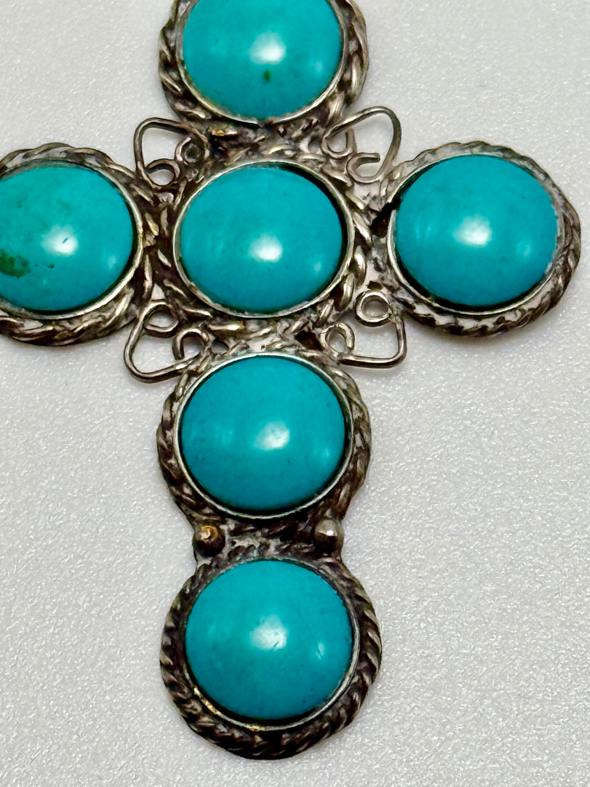 Vintage Taxco Mexico 925 Sterling Silver Turquoise Cross Pendant MMB Signed