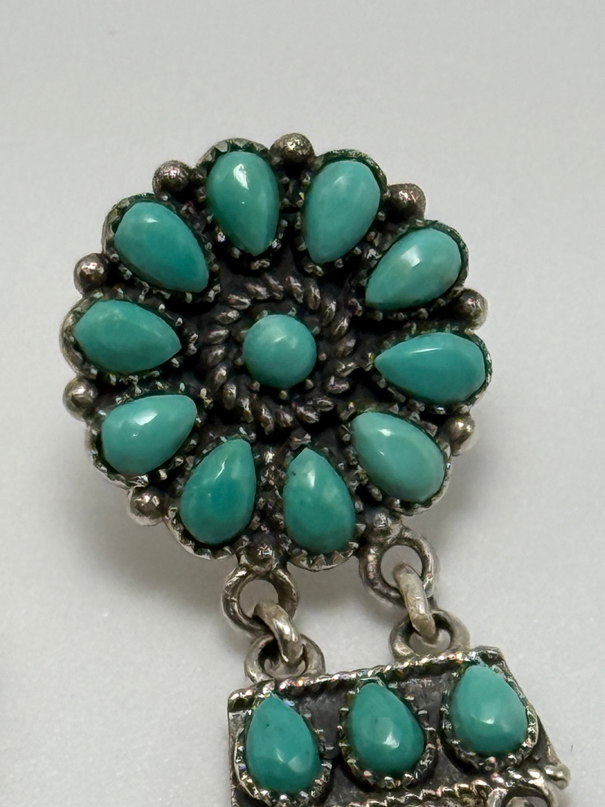 Vintage Navajo MJC Sterling Silver & Turquoise Cluster Chandelier Earrings