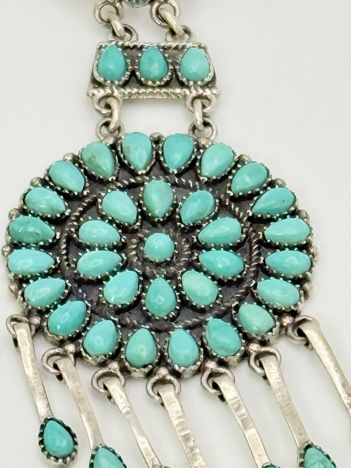 Vintage Navajo MJC Sterling Silver & Turquoise Cluster Chandelier Earrings