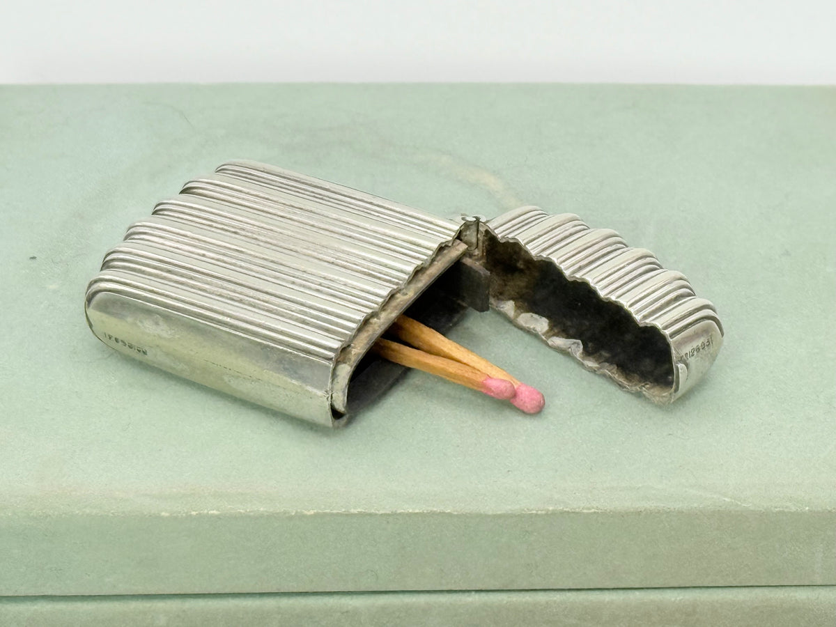 Antique Victorian Fluted Pocket Match Safe Vesta Case - Nickel Silver