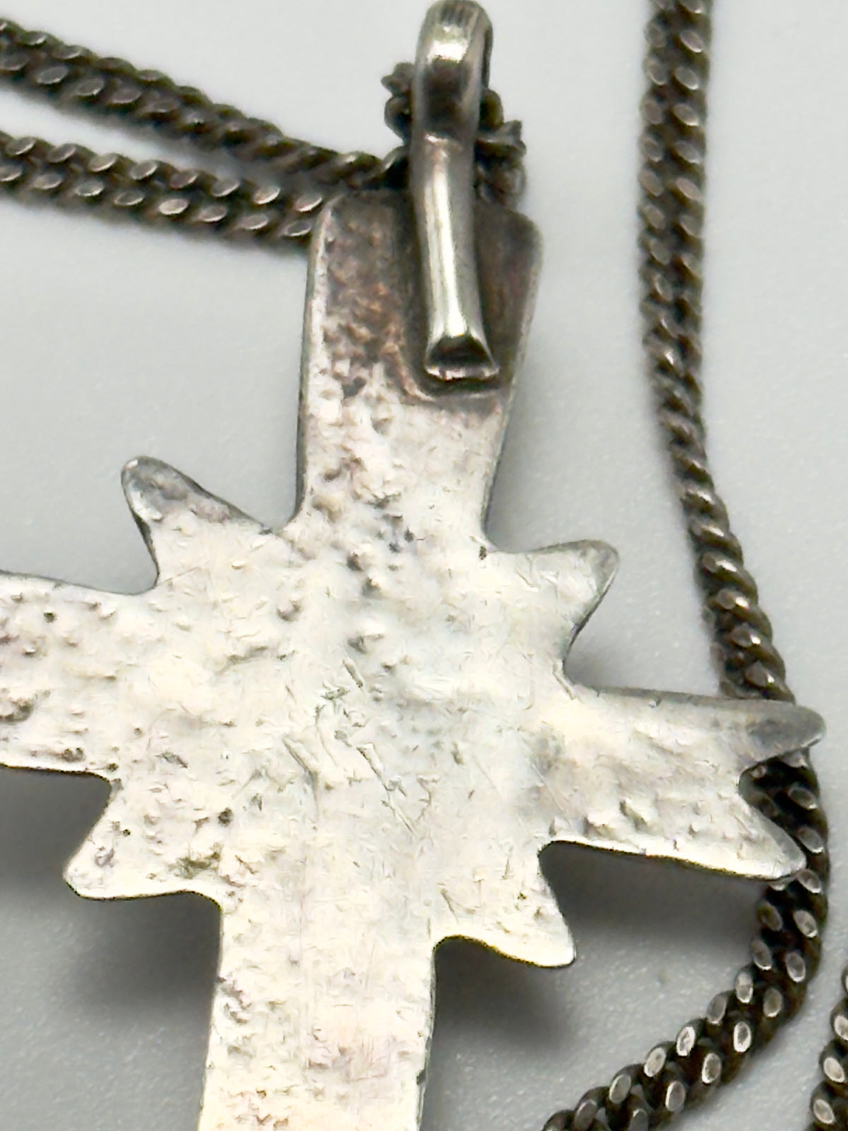 Vintage Navajo Sandcast Sterling Silver Turquoise Cross Necklace