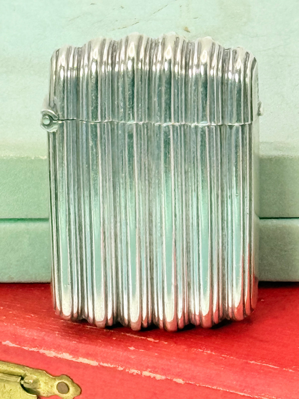 Antique Victorian Fluted Pocket Match Safe Vesta Case - Nickel Silver