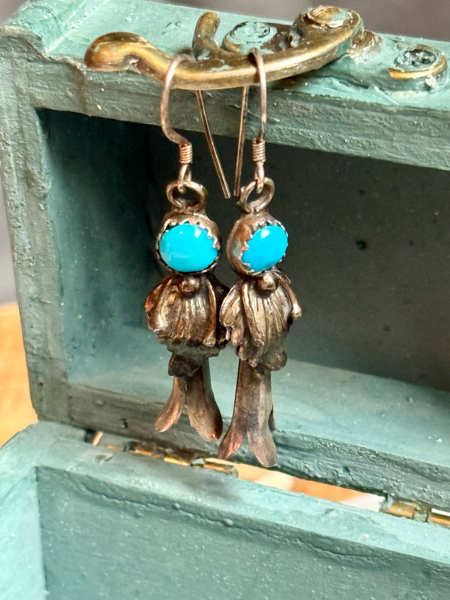 Vintage Turquoise Squash Blossom Earrings