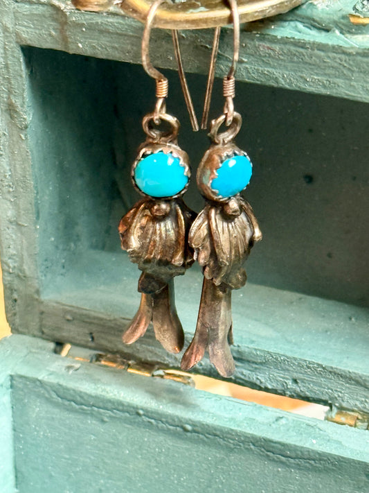 Vintage Turquoise Squash Blossom Earrings