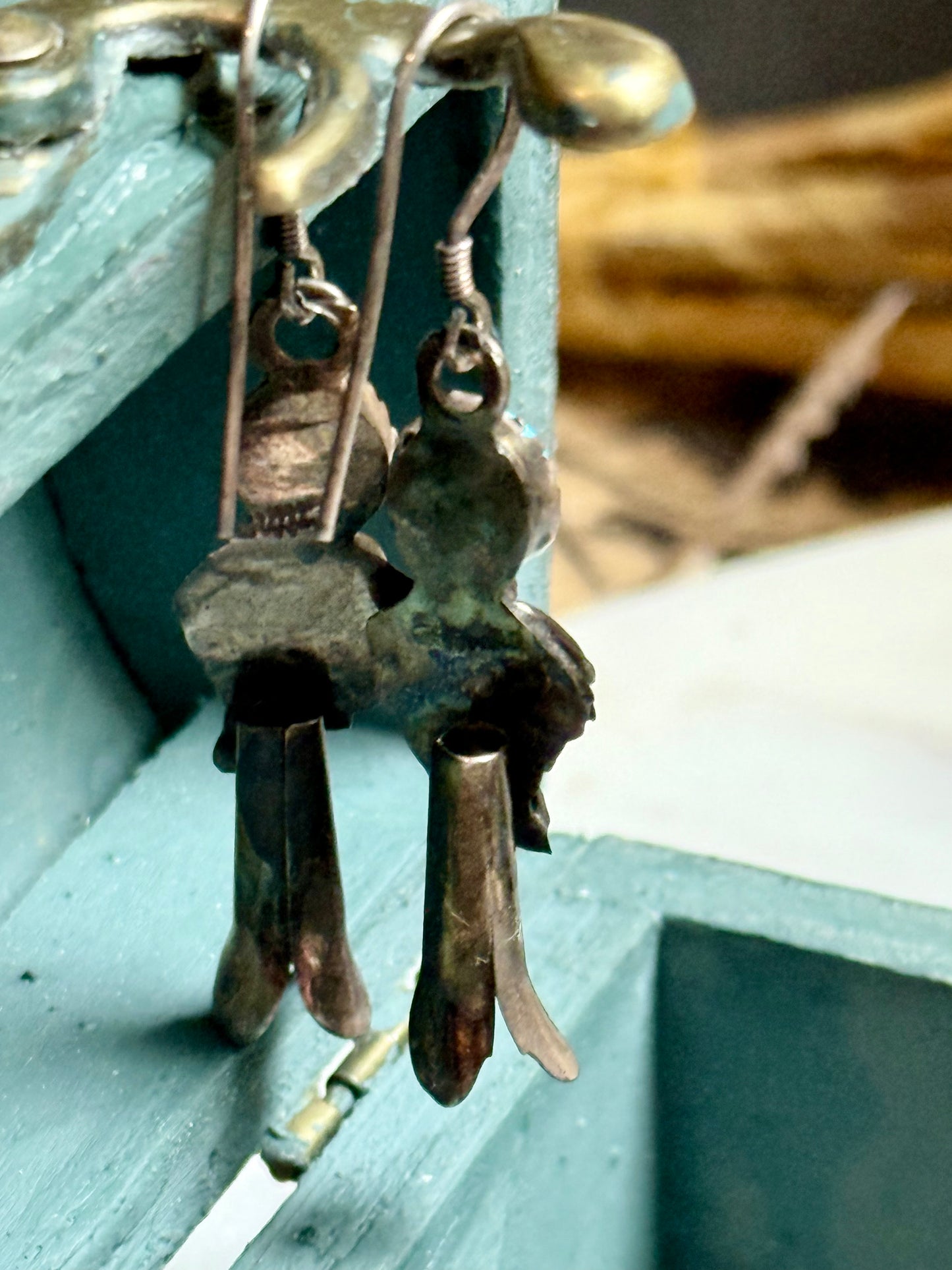 Vintage Turquoise Squash Blossom Earrings