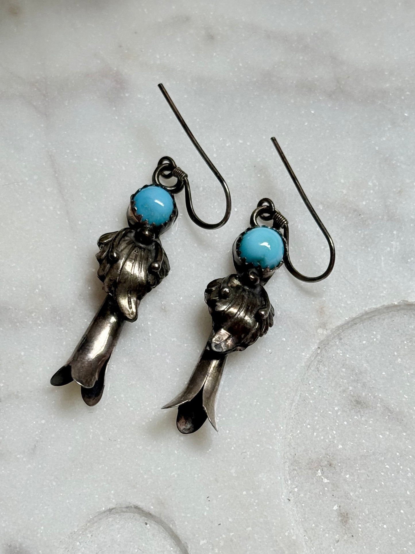 Vintage Turquoise Squash Blossom Earrings