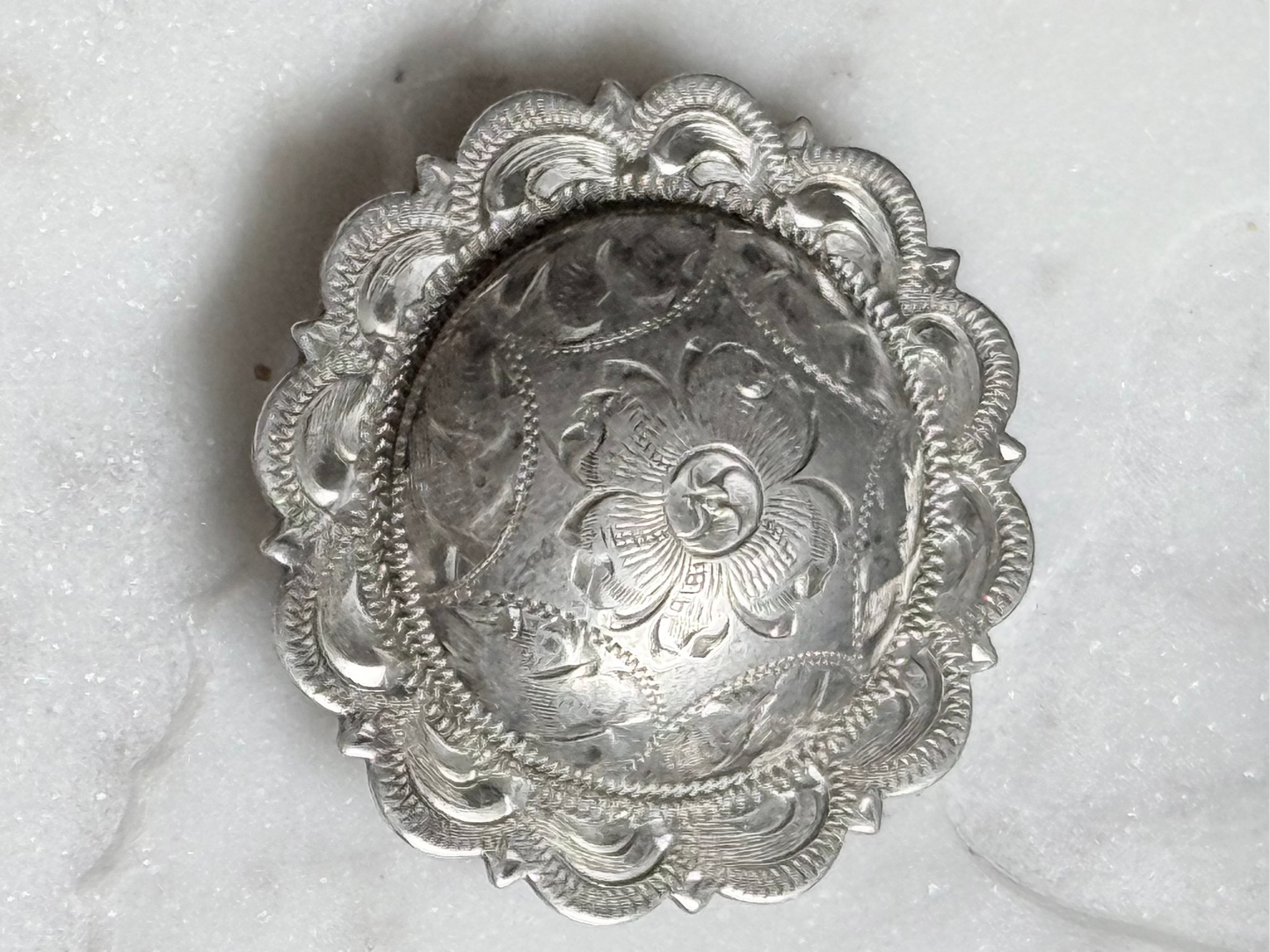 Engraved Sterling Button - Round Concho Style