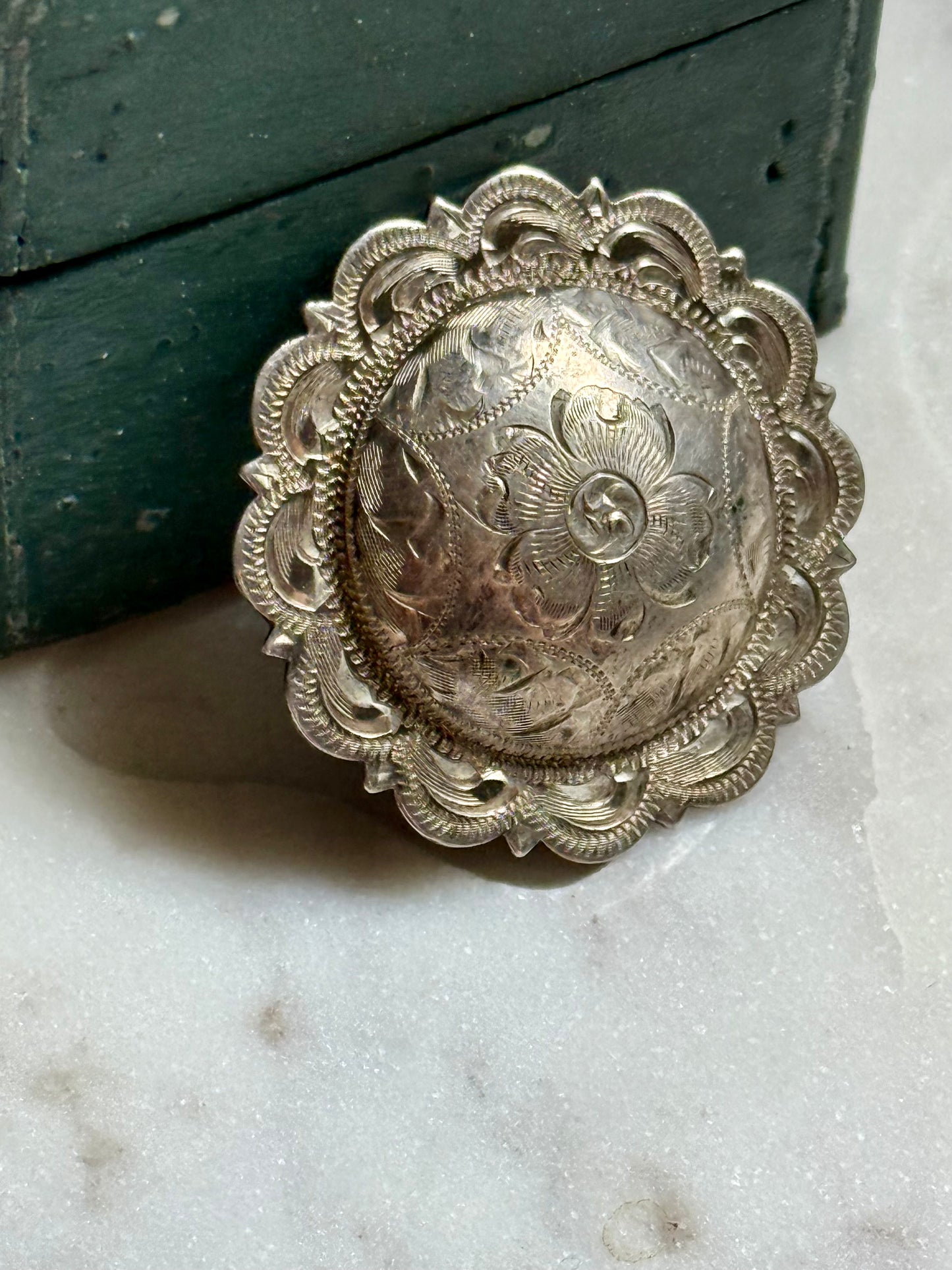 Engraved Sterling Button - Round Concho Style