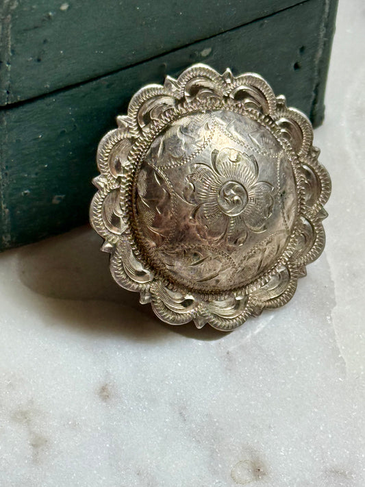 Engraved Sterling Button - Round Concho Style