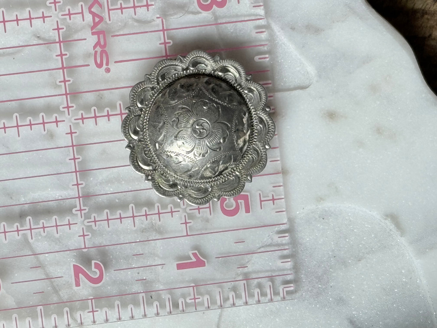 Engraved Sterling Button - Round Concho Style