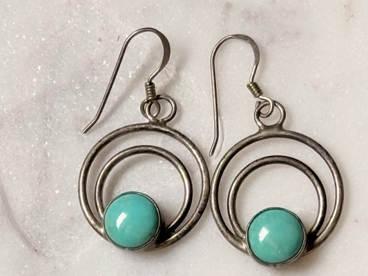 Sterling Turquoise Eccentric Circle Hoops