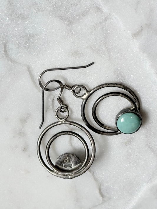 Sterling Turquoise Eccentric Circle Hoops