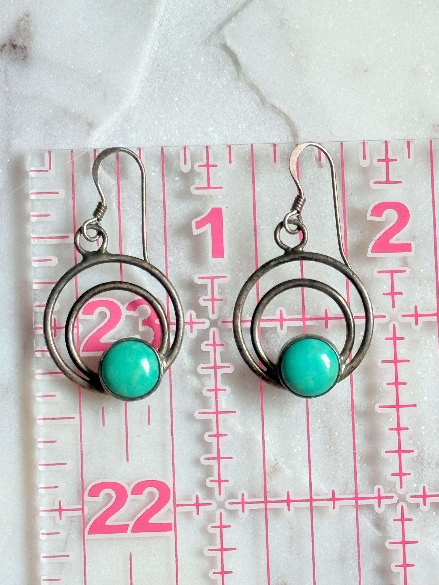 Sterling Turquoise Eccentric Circle Hoops